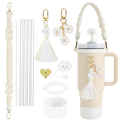 tassels straw cap case Charm chain pendant lot Accessories Initial Keychain Handle for Stanley cup bottle Tumbler for Women