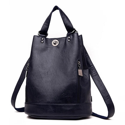 2022 Women Leather Backpacks Multifunction Women Vintage Shoulder Bag Ladies Rucksack Large Capacity Travel Bag Sac A Dos Preppy