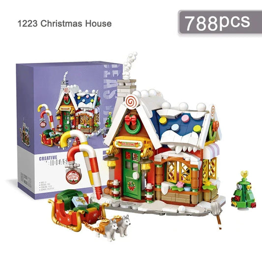 City Street View Christmas House Building Block Set DIY Small Particle Assembled Bricks Children's Toys Gifts Home Decoration