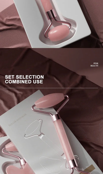 Resin double head roller massager heart-shaped face and eye massage scraping Combination set massage roller