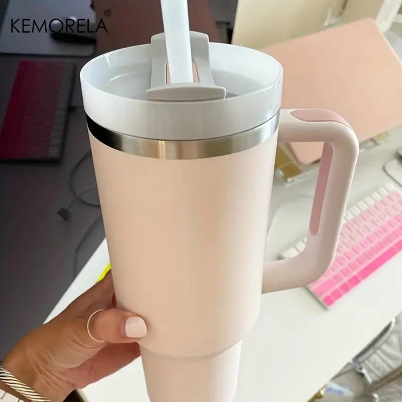 KEMORELA 30&40 oz Tumbler With Handle Lid Straw 887/1182ML Stainless Steel Water Bottle Vacuum Thermos Cup Travel Car Coffee Mug