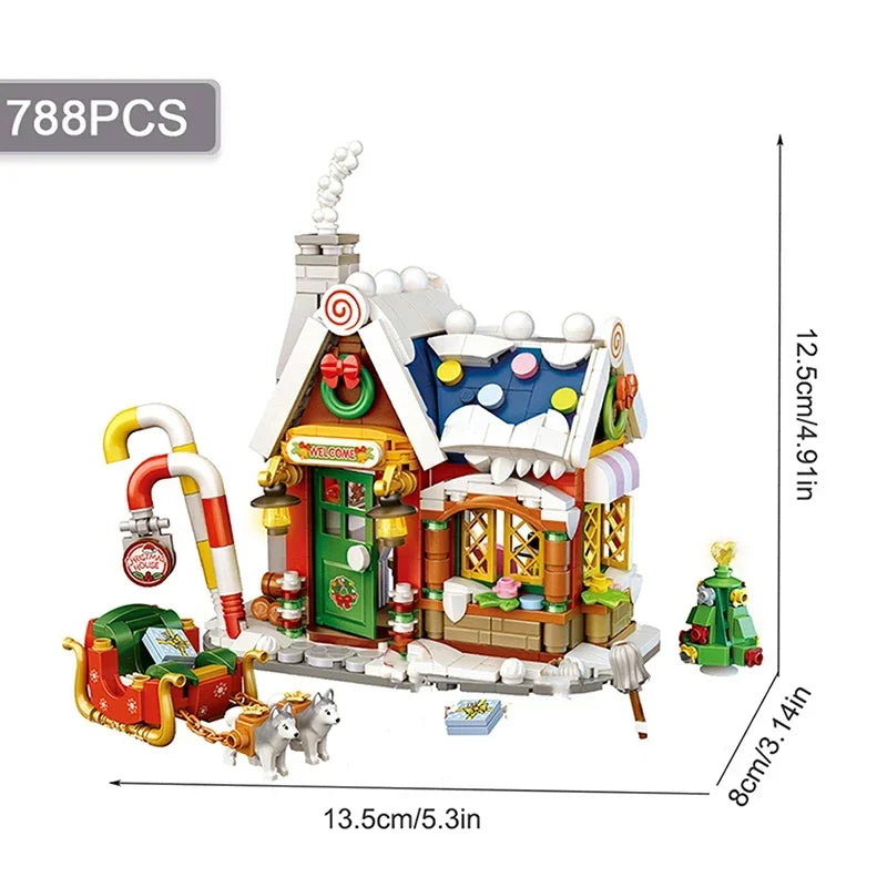 City Street View Christmas House Building Block Set DIY Small Particle Assembled Bricks Children's Toys Gifts Home Decoration