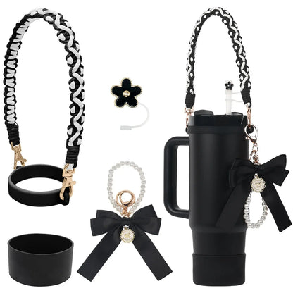 4Pcs for Stanley Cup Accessory Set Includes 1 Water Bottle Handle Strap 1 Cup Cover 1 Straw Cover 1 Charms Silicone Decoration