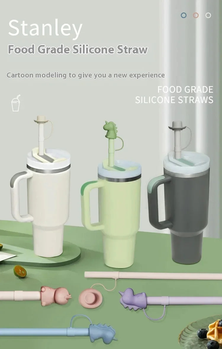 Replacement Long Silicone Straw with Straw Cover Compatible with Stanley 40/30 Oz Cup Tumbler for Stanley Accessorie Drink items