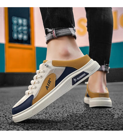 Half Slippers Men Low-top Canvas Shoes Casual Breathable Sneakers Korean Style Autumn Lace Up Casual Non-slip Trainers