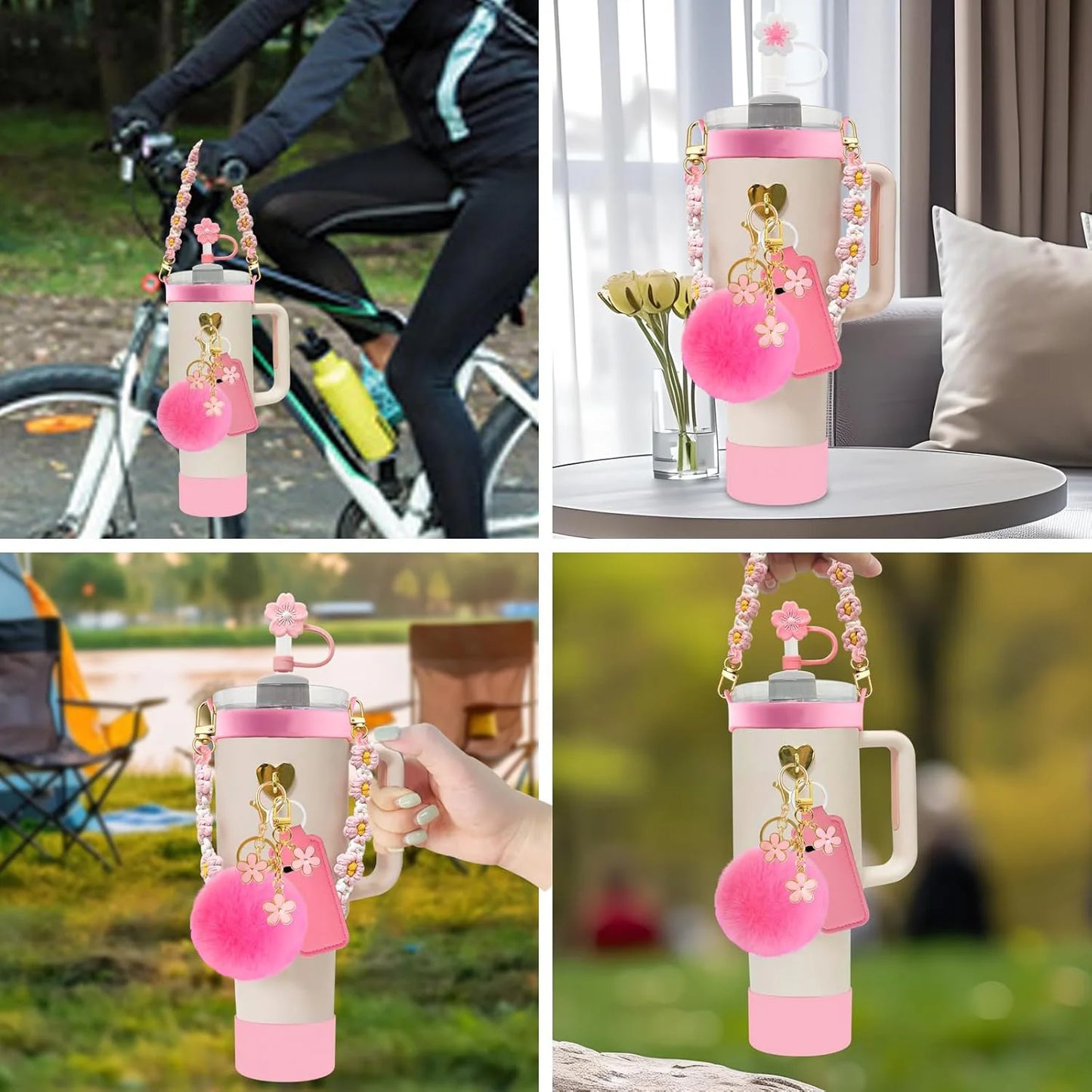 12 PCS Accessories for Stanley Cup Water Bottle Handle Strap 30/40 oz Tumbler Straw Toppers Silicone Cup Boot Keychain Charms