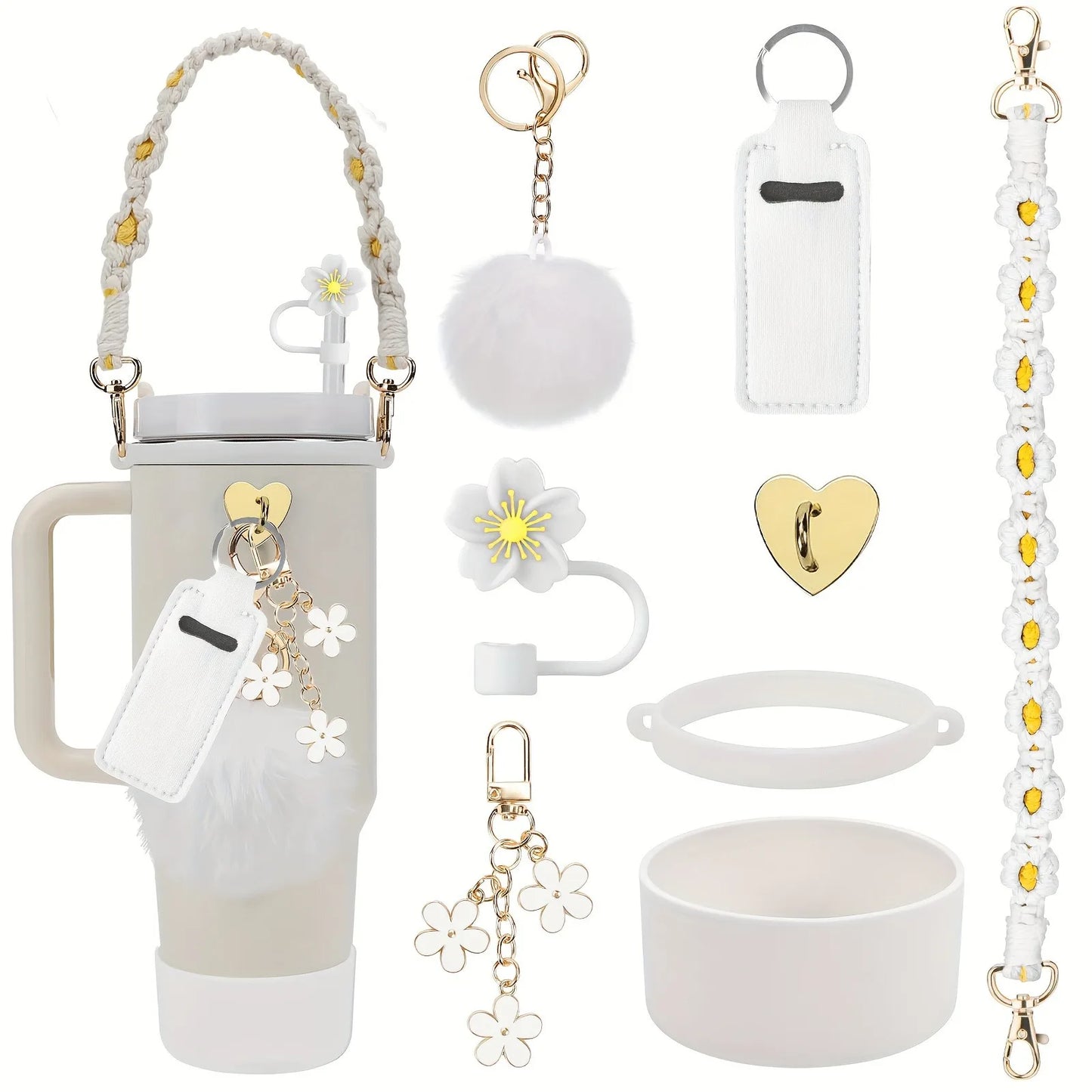 8PCS Cup Accessories, Set includes Water Bottle Handle Strap, Siliocne Boots, Lipstick Sleeve Pouch Straw Cap Cover for Stanley