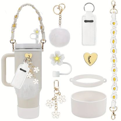 8PCS Cup Accessories, Set includes Water Bottle Handle Strap, Siliocne Boots, Lipstick Sleeve Pouch Straw Cap Cover for Stanley
