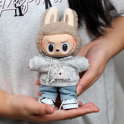 17cm Labubu Outfit Clothes Hoody Jeans Leisure Sports Set Kawaii Decor Ropa Labubu Accessories Doll Little Clothes DIY Kids Gift