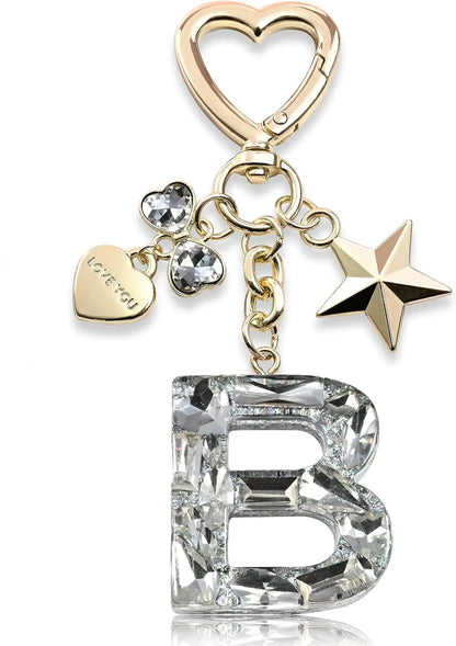 Cute Bling Keychain initial Letter Butterfly Star Pink Purple Gift for Women Girls Bag Cup Charms Accessories
