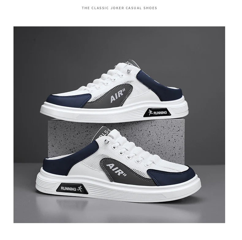 Half Slippers Men Low-top Canvas Shoes Casual Breathable Sneakers Korean Style Autumn Lace Up Casual Non-slip Trainers
