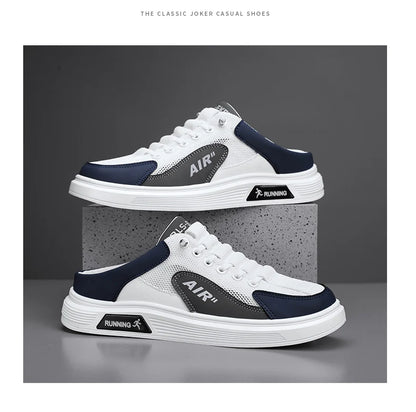 Half Slippers Men Low-top Canvas Shoes Casual Breathable Sneakers Korean Style Autumn Lace Up Casual Non-slip Trainers
