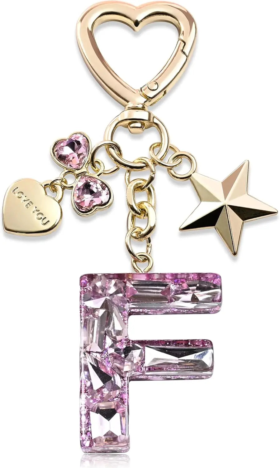 Cute Bling Keychain initial Letter Butterfly Star Pink Purple Gift for Women Girls Bag Cup Charms Accessories