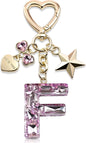 Cute Bling Keychain initial Letter Butterfly Star Pink Purple Gift for Women Girls Bag Cup Charms Accessories