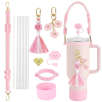 tassels straw cap case Charm chain pendant lot Accessories Initial Keychain Handle for Stanley cup bottle Tumbler for Women