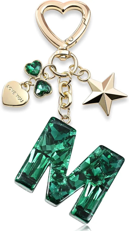 Cute Bling Keychain initial Letter Butterfly Star Pink Purple Gift for Women Girls Bag Cup Charms Accessories