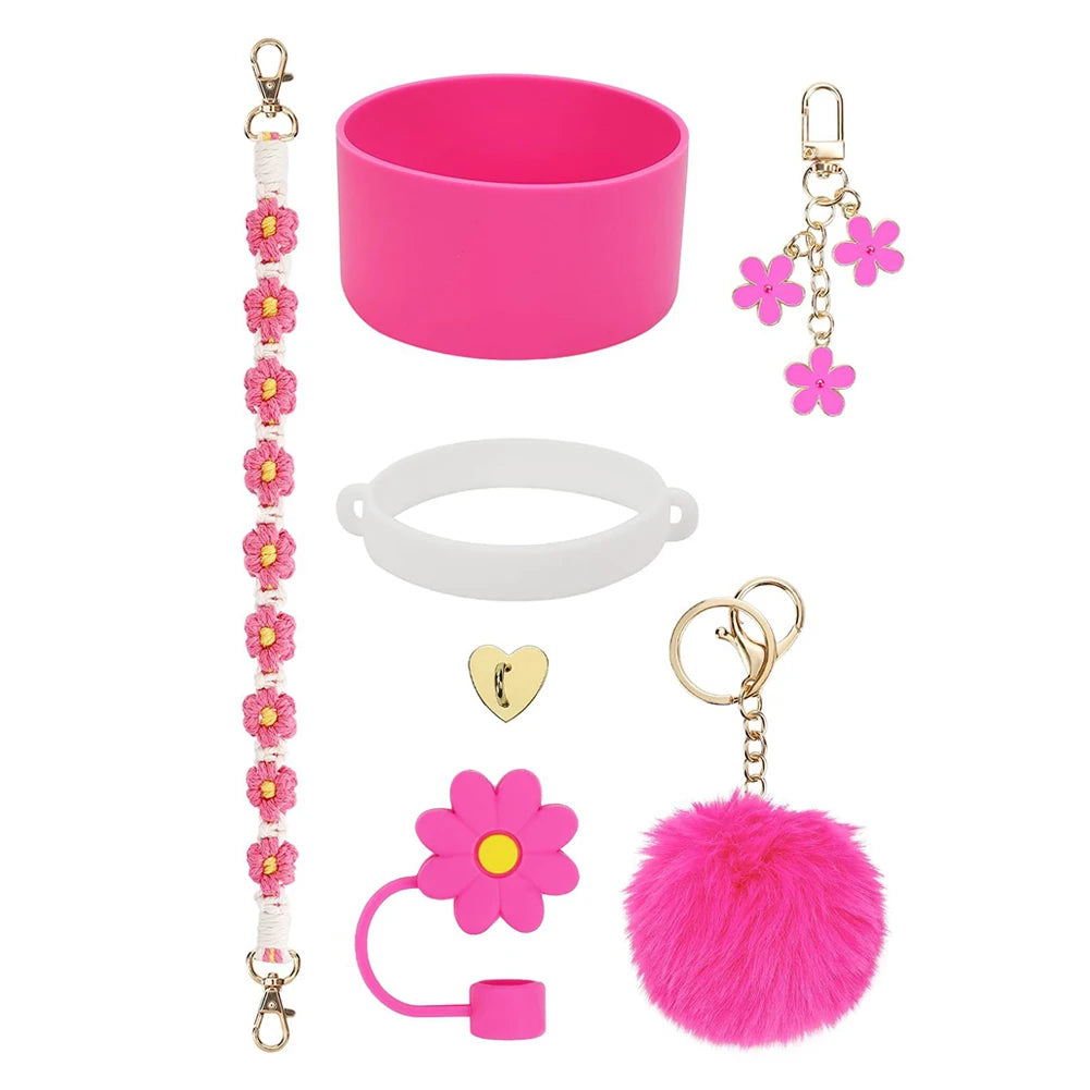 7Pcs/Set Siliocne Water Bottle Boot Straw Lid Handle Strap Keychain Mini Hook for Stanley 40oz Tumbler Accessories Set