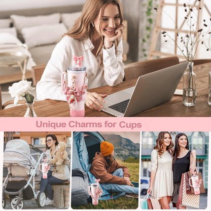 6pcs Water Bottle Accessories Set for Stanley 40oz Tumbler Cup,Including  Handle Strap, Siliocne Boot, Bow Straw Cover