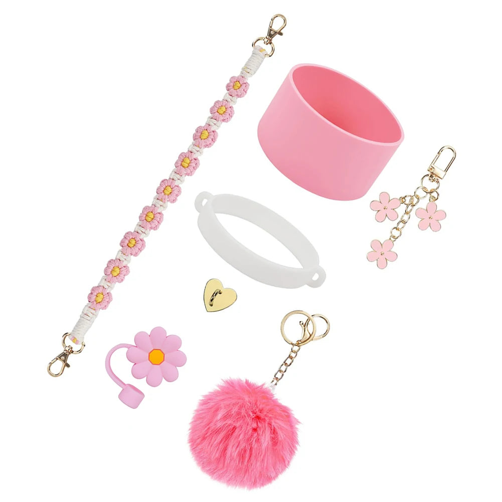 7Pcs/Set Siliocne Water Bottle Boot Straw Lid Handle Strap Keychain Mini Hook for Stanley 40oz Tumbler Accessories Set