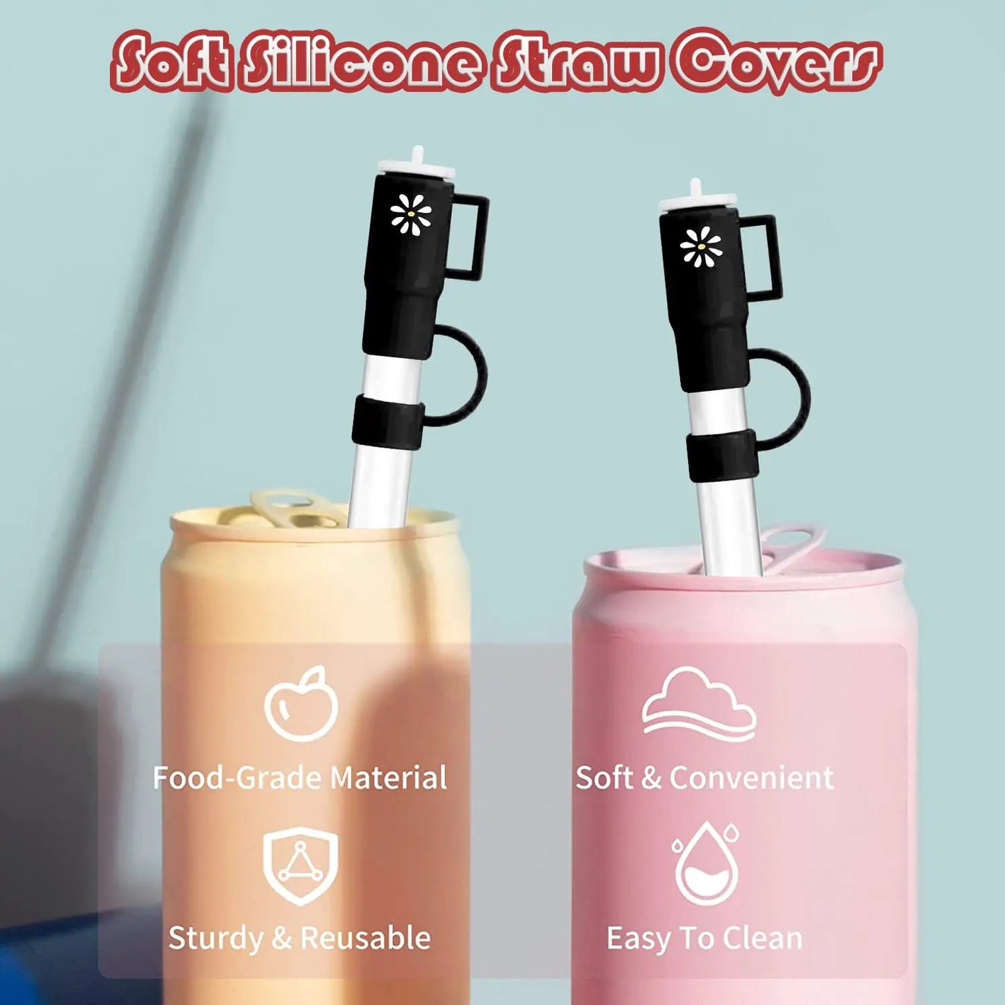 4 Pcs Straw Covers for Stanley Cup 40-20 oz, 0.4 inches Silicone Straw Cover Caps, Stanley Cups Accessories