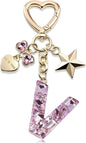 Cute Bling Keychain initial Letter Butterfly Star Pink Purple Gift for Women Girls Bag Cup Charms Accessories
