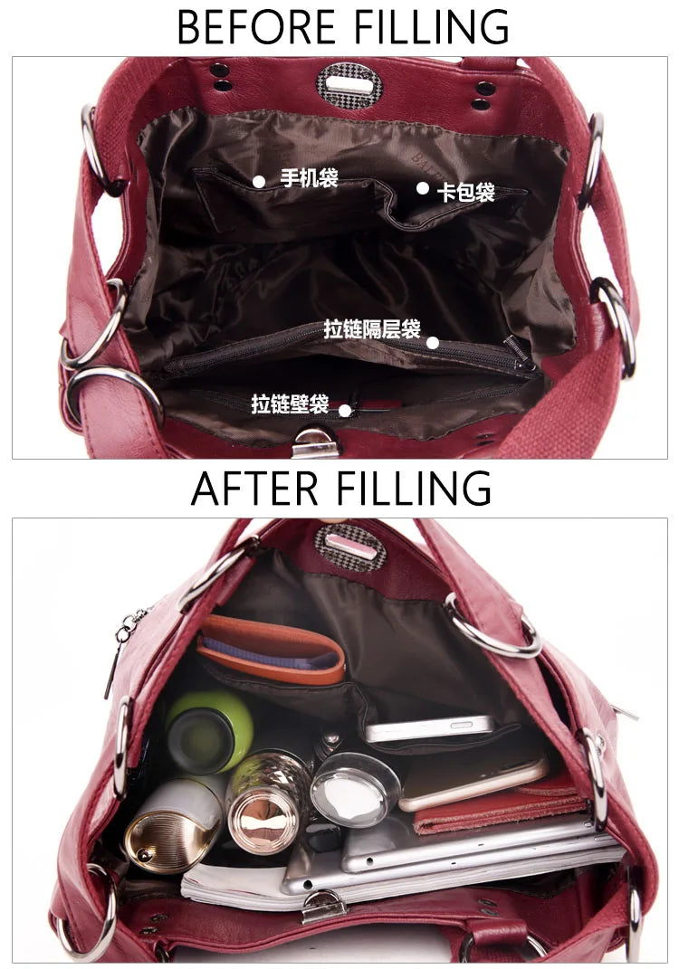 2022 Women Leather Backpacks Multifunction Women Vintage Shoulder Bag Ladies Rucksack Large Capacity Travel Bag Sac A Dos Preppy