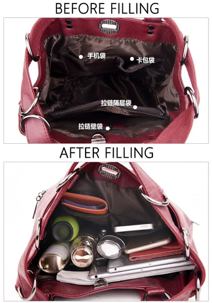 2022 Women Leather Backpacks Multifunction Women Vintage Shoulder Bag Ladies Rucksack Large Capacity Travel Bag Sac A Dos Preppy