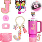 7PCS Cup Accessories Set for Stanley 30oz 40oz Tumbler Initials Silicone Straw Cover Cap Boot Letter Handle Charm Sticker