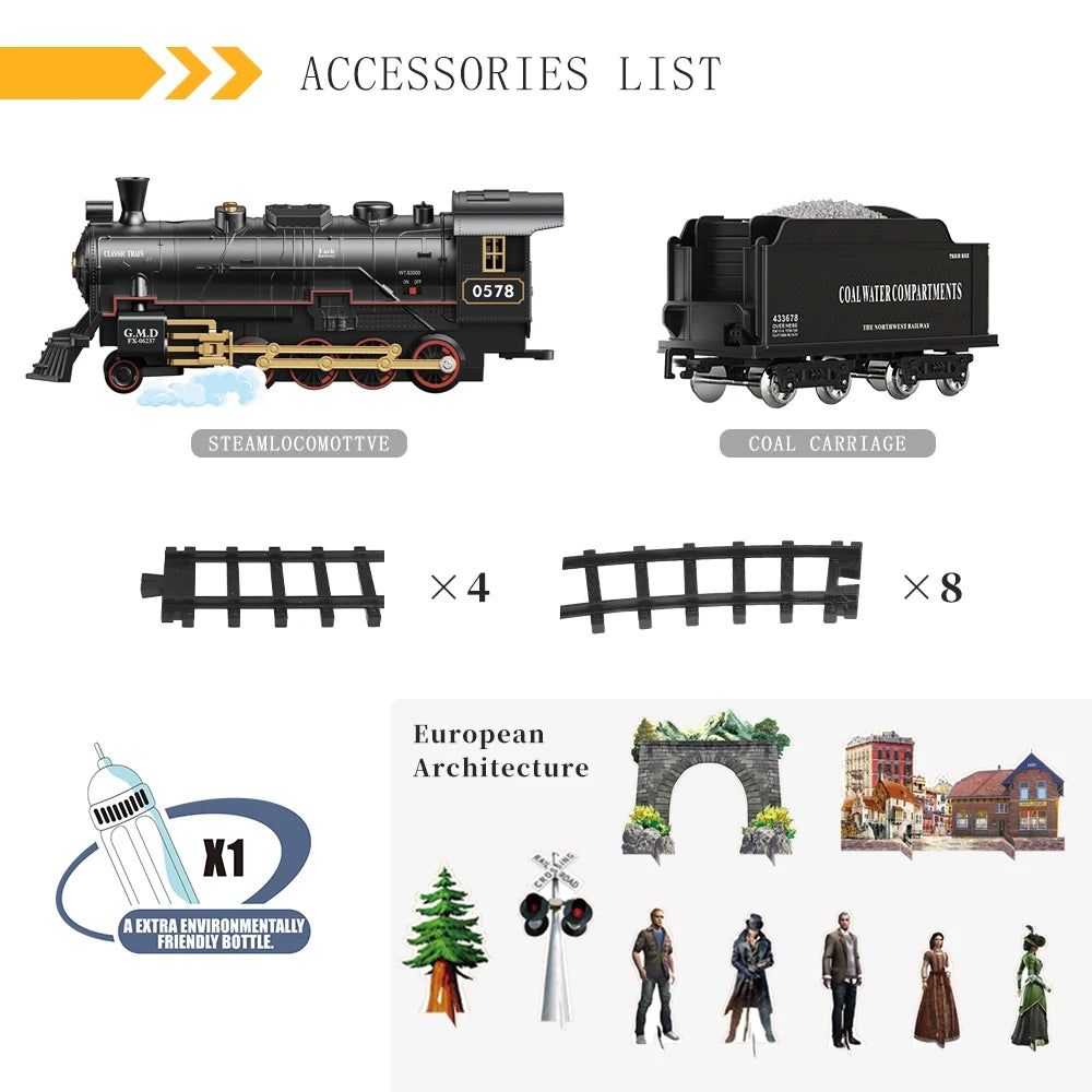 RC Train Toys Simulation Train Remote Control Retro Steam Electric Stepless Speed Control Remote Smoking Train Children's Toys