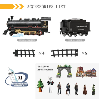RC Train Toys Simulation Train Remote Control Retro Steam Electric Stepless Speed Control Remote Smoking Train Children's Toys