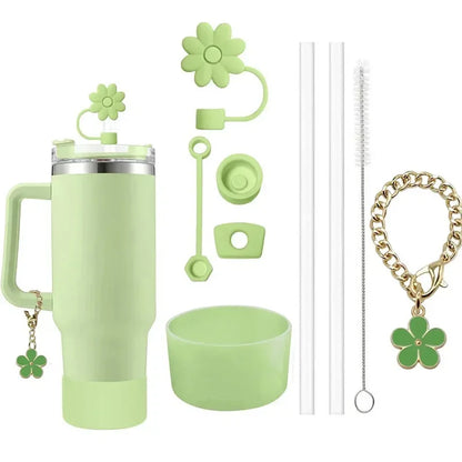 9pcs Accessories for Stanley Tumbler Cup Spill Proof Stopper 10mm Straw Cover Cap Silicone Boot Charm Chain Straw Brush