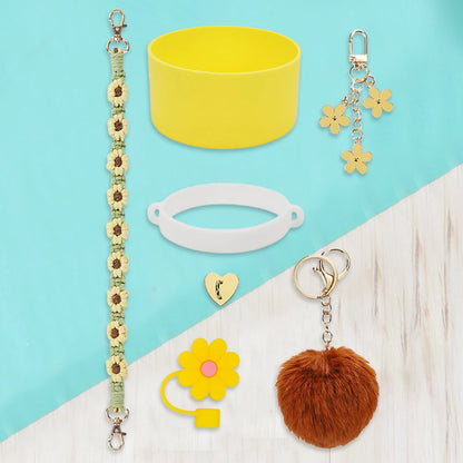 7Pcs/Set Siliocne Water Bottle Boot Straw Lid Handle Strap Keychain Mini Hook for Stanley 40oz Tumbler Accessories Set