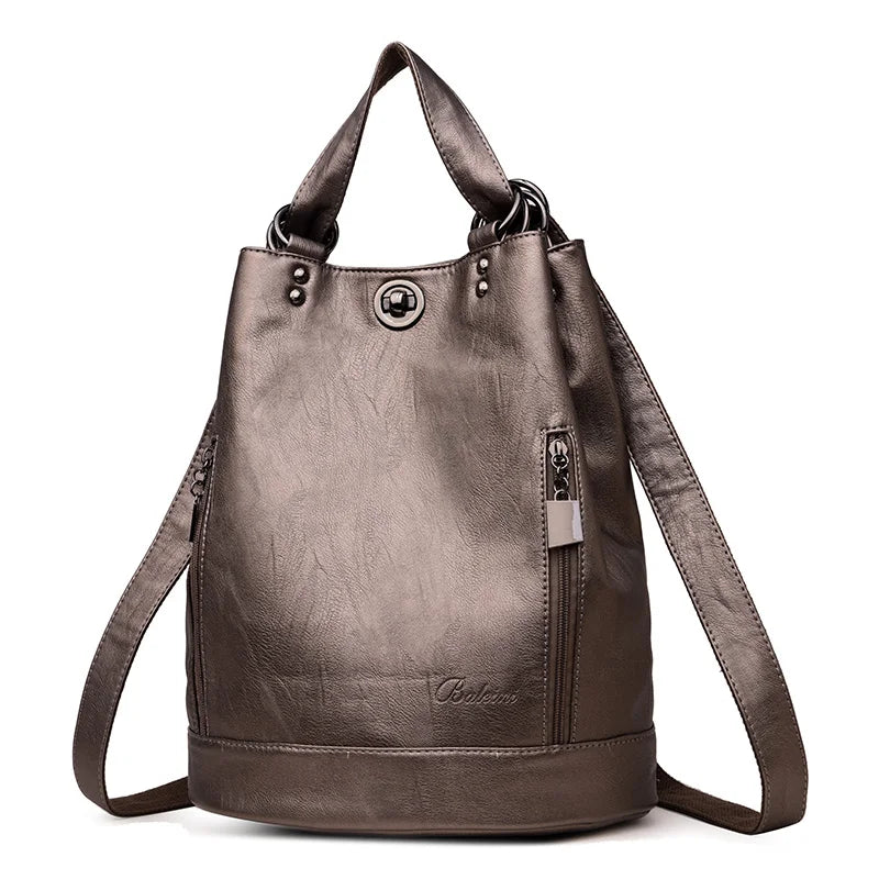 2022 Women Leather Backpacks Multifunction Women Vintage Shoulder Bag Ladies Rucksack Large Capacity Travel Bag Sac A Dos Preppy