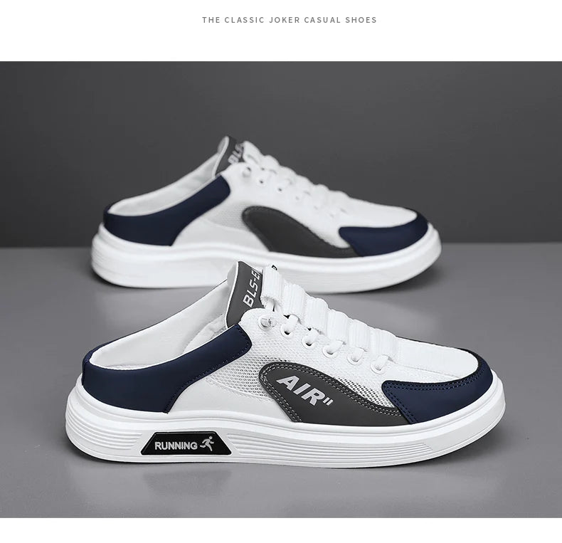 Half Slippers Men Low-top Canvas Shoes Casual Breathable Sneakers Korean Style Autumn Lace Up Casual Non-slip Trainers