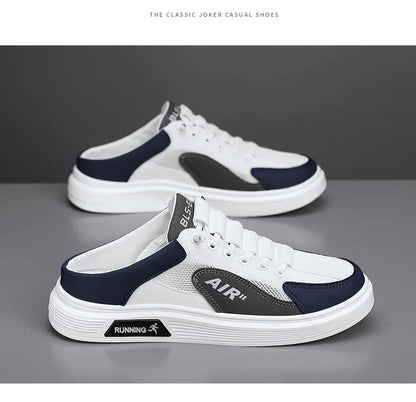 Half Slippers Men Low-top Canvas Shoes Casual Breathable Sneakers Korean Style Autumn Lace Up Casual Non-slip Trainers