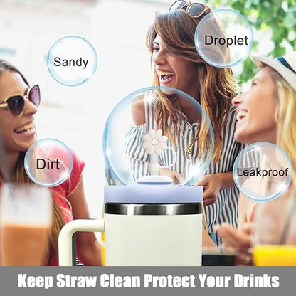 Accessories for Stanley Cup Set of 9, 2 Straw and Brush and 1 Flower Charm Chain 3 Spill Proof Stopper Flowers Straw Cover Boot