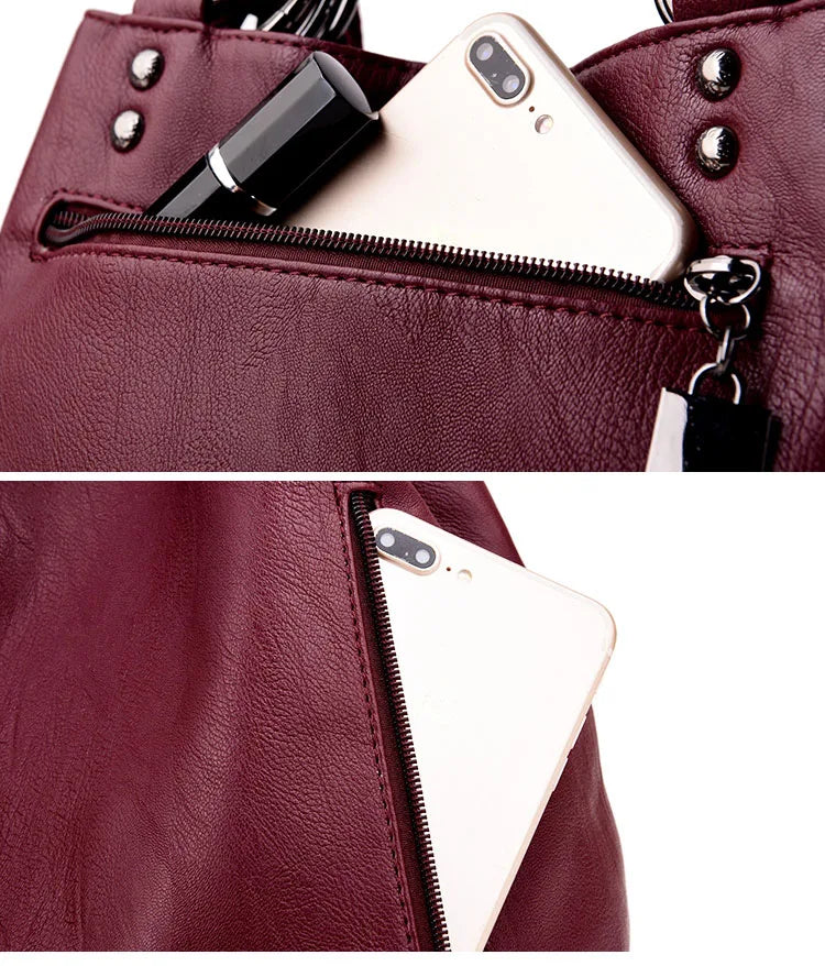 2022 Women Leather Backpacks Multifunction Women Vintage Shoulder Bag Ladies Rucksack Large Capacity Travel Bag Sac A Dos Preppy