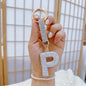 1pc Sparkling Rhinestone Alphabet Keychain, Alloy Round Letter Charm with Ring Buckle, Decorative Crystal Pendant Accessory