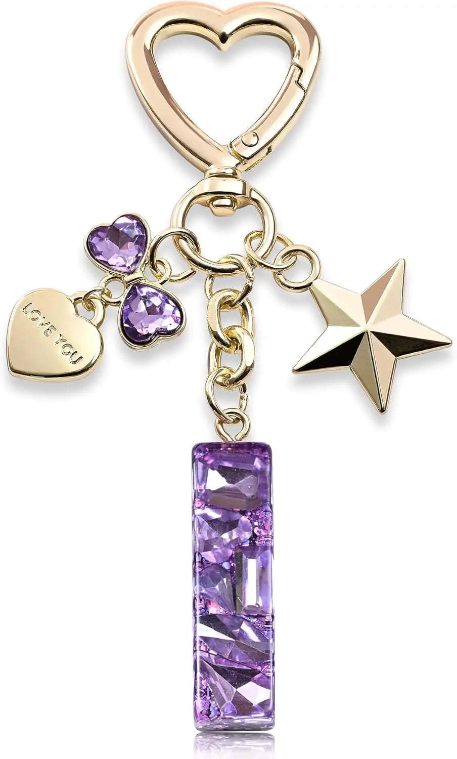 Cute Bling Keychain initial Letter Butterfly Star Pink Purple Gift for Women Girls Bag Cup Charms Accessories