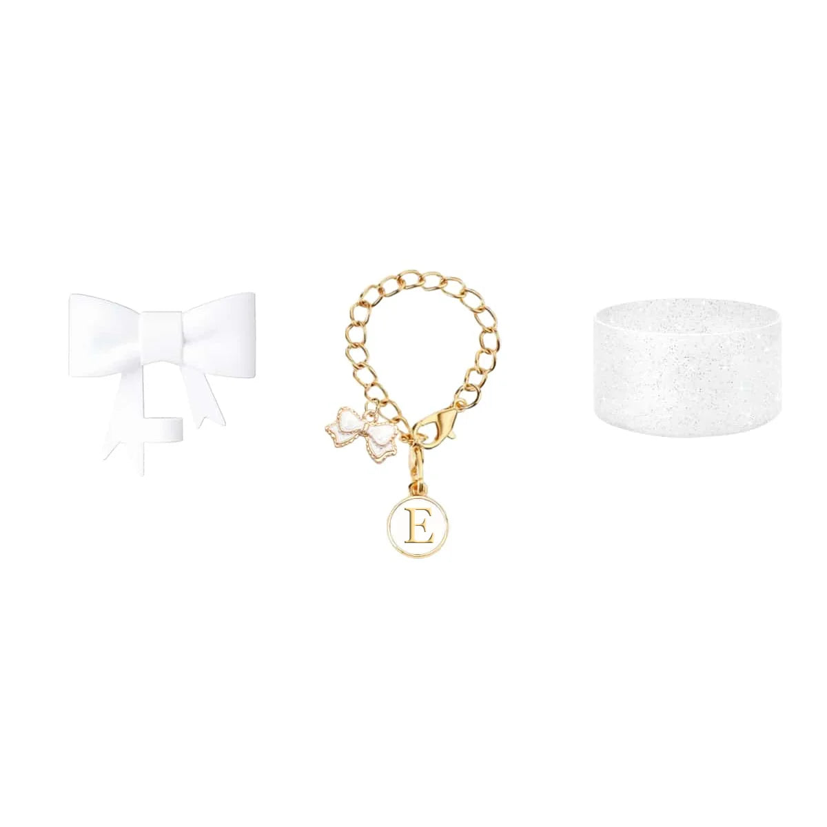 3pcs Accessories Set for Stanley Tumbler with Handle 1cm Straw Topper Cover Diamond Butterfly Charm Glitter Silicone Boot-White