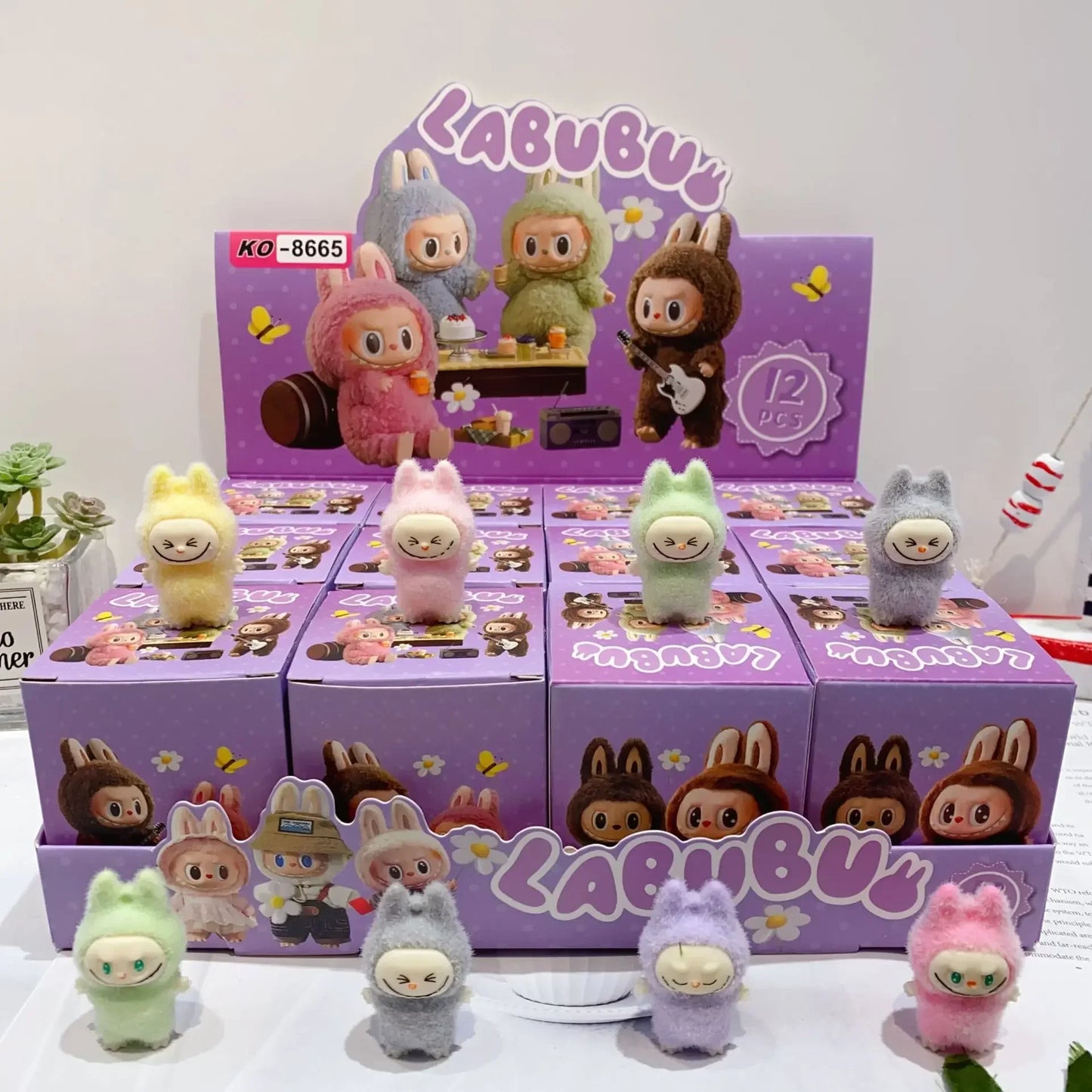 Cute Labubu Standing Posture Mini Dolls Blind Box 12pcs Kawaii Toys Desktop Decor Ornaments Collection Christmas Gifts