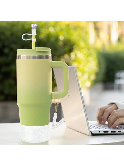 3Pcs Accessories Set for Stanley Cup, Including Diamond Straw Topper/Sparkly Silicone Boot Set（White）