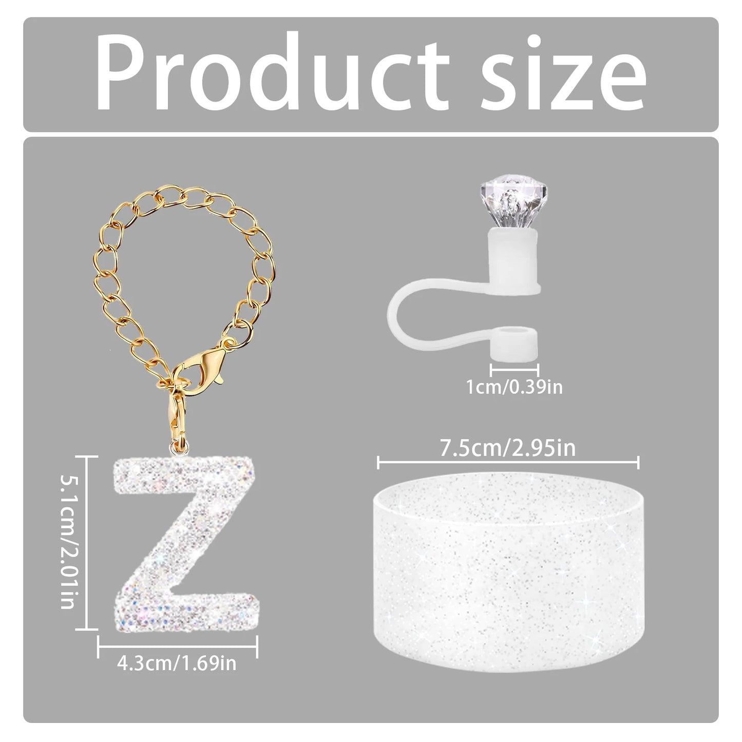 3Pcs Accessories Set for Stanley Cup, Including Diamond Straw Topper/Sparkly Silicone Boot Set（White）