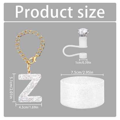 3Pcs Accessories Set for Stanley Cup, Including Diamond Straw Topper/Sparkly Silicone Boot Set（White）