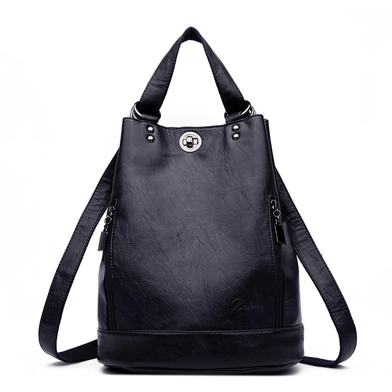 2022 Women Leather Backpacks Multifunction Women Vintage Shoulder Bag Ladies Rucksack Large Capacity Travel Bag Sac A Dos Preppy