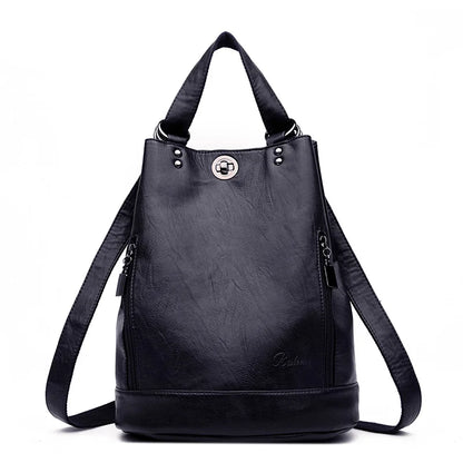 2022 Women Leather Backpacks Multifunction Women Vintage Shoulder Bag Ladies Rucksack Large Capacity Travel Bag Sac A Dos Preppy