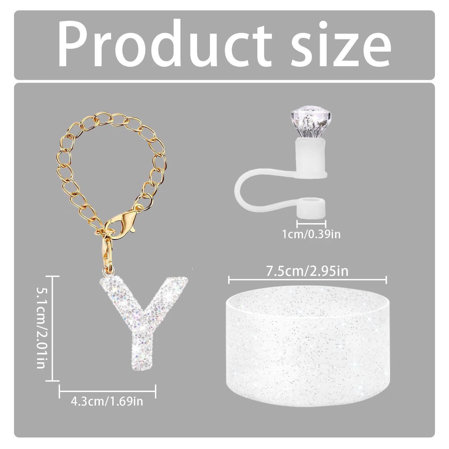3Pcs Accessories Set for Stanley Cup, Including Diamond Straw Topper/Sparkly Silicone Boot Set（White）