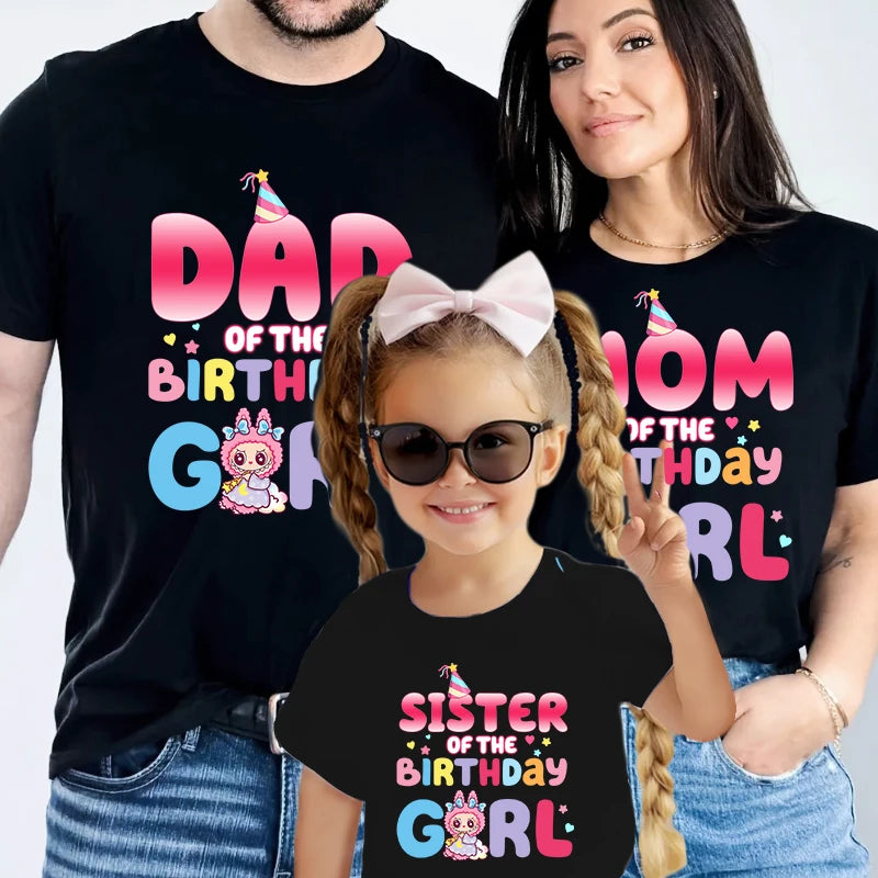 Labubu Adult Kids Birthday T-shirts Cartoon Anime Printed Tees Cute Short Sleeves Summer Tops Boys Girls Women Men Clothes Gift