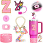 7PCS Cup Accessories Set for Stanley 30oz 40oz Tumbler Initials Silicone Straw Cover Cap Boot Letter Handle Charm Sticker