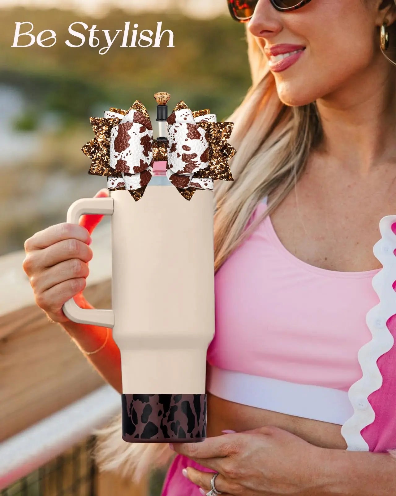 For Stanley 40 30 oz cup Boot Straw Hat - cute bow straw hat and diamond hat with bottom protector, non-tipping accessories